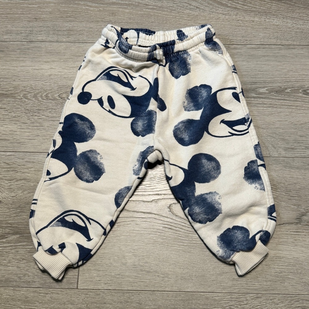Zara Disney Mickey Mouse Joggers Blue Cream Toddler Pants 2-3 Years 98cm